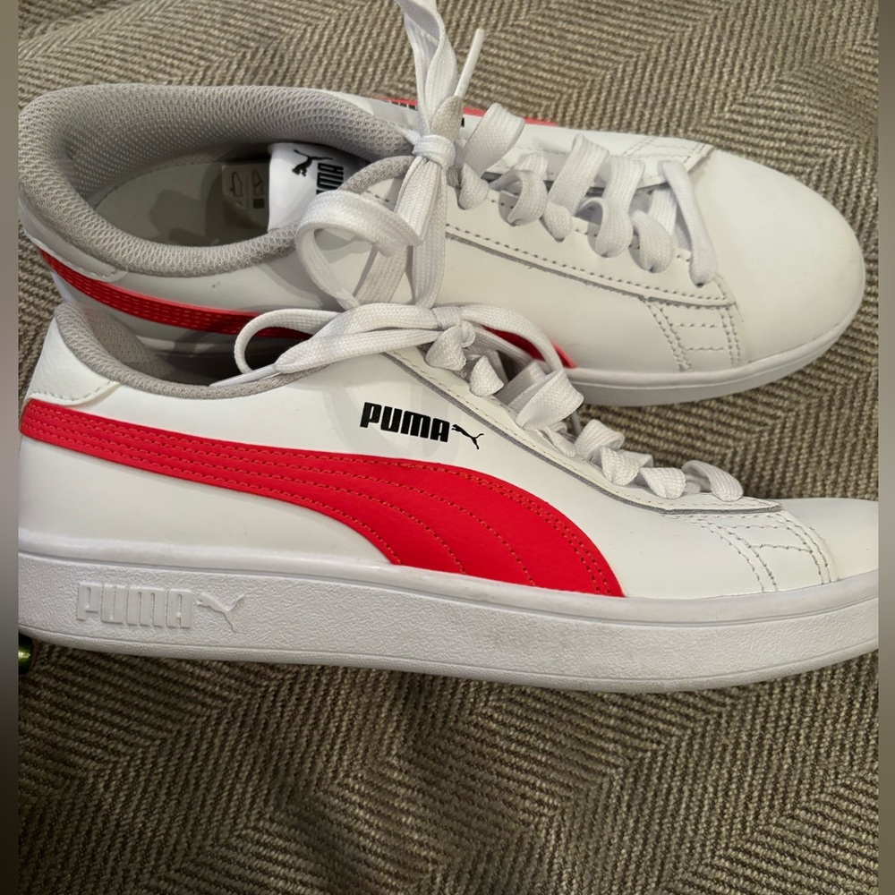 Puma - red and white classic style sneaker. Never worn. Big Boys 5